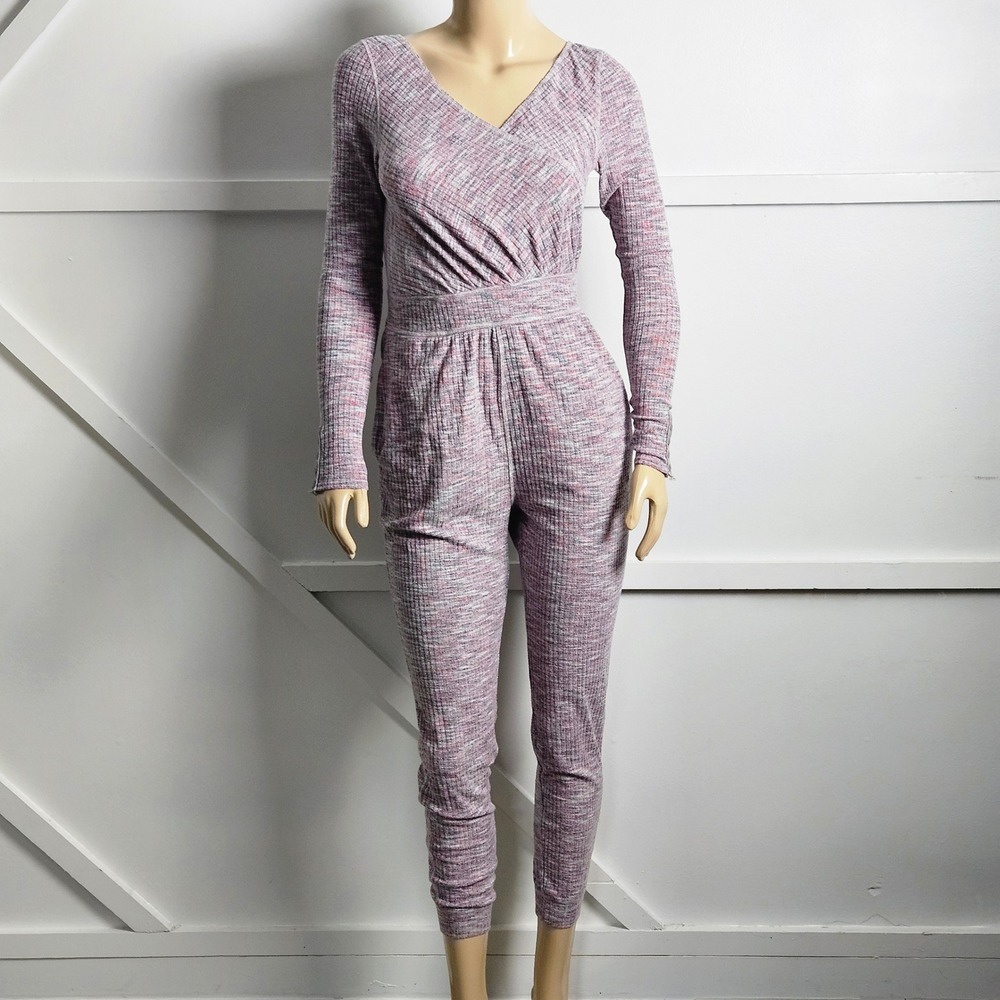 Intimately x Free People Multicolor Spaced Out Ribbed LS Cozy Romper Womens S